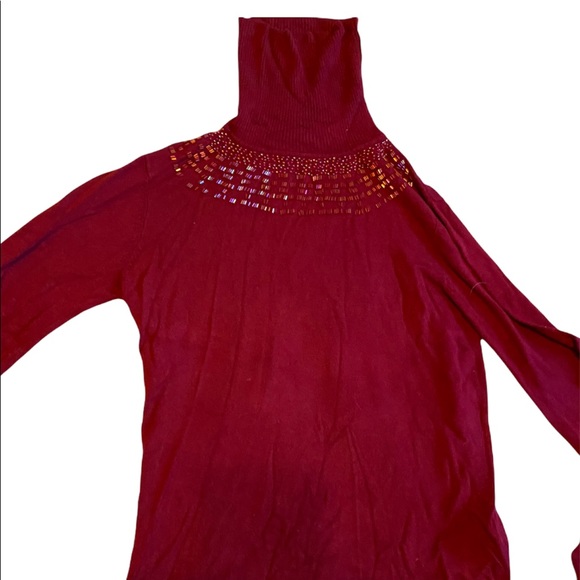 Vintage Maroon Turtleneck Sweater w/ Beaded Chest Detail | Size M - Picture 5 of 5